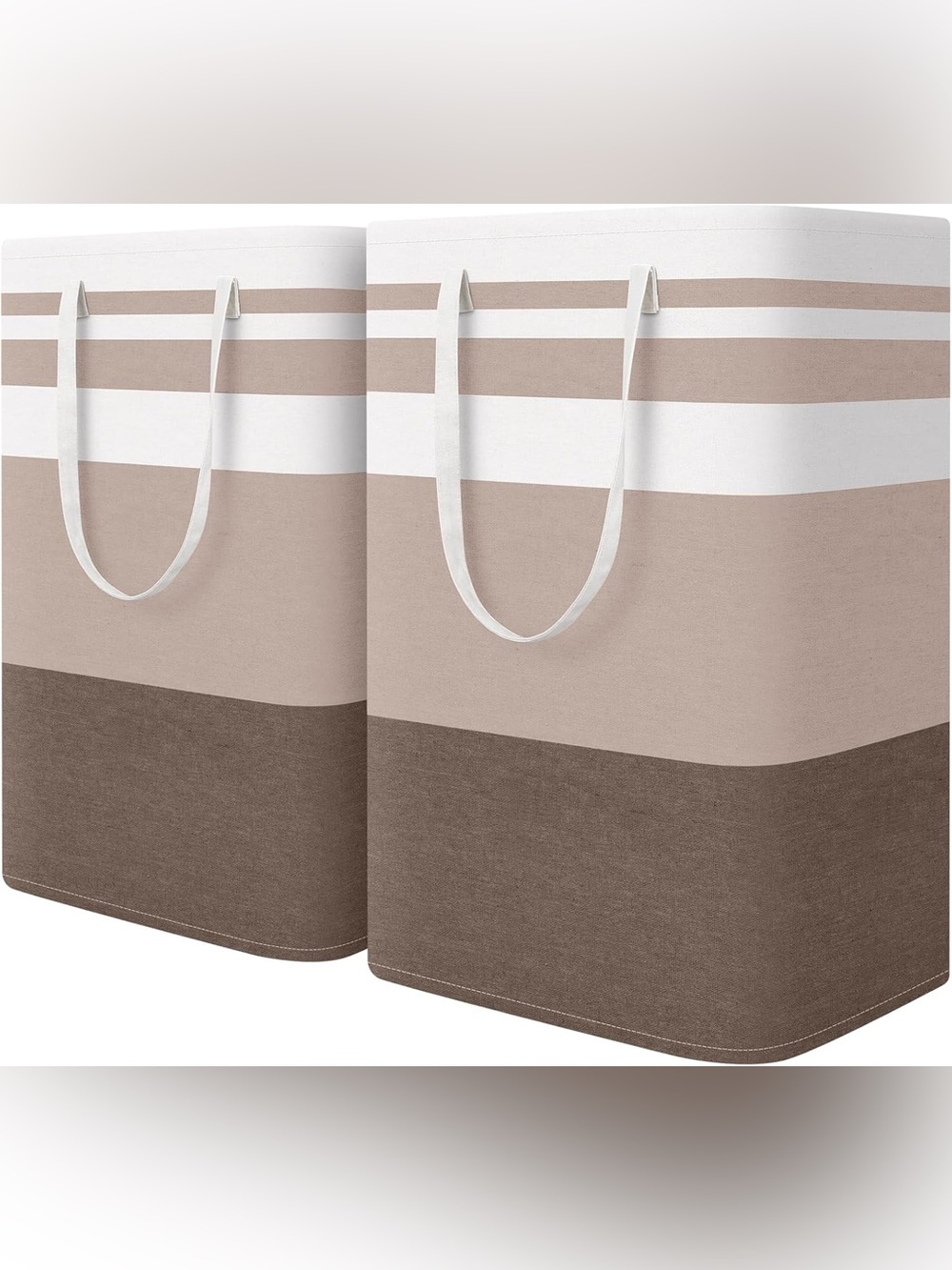 2 pack of Striped Cotton Canvas Tote Bag in Taupe and White For Laundry etc